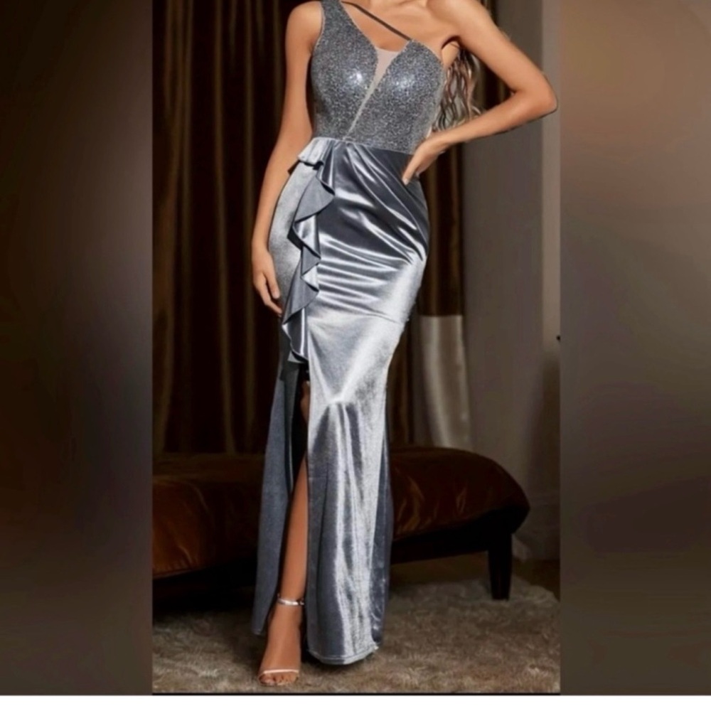 Elegant Silver Evening Gown